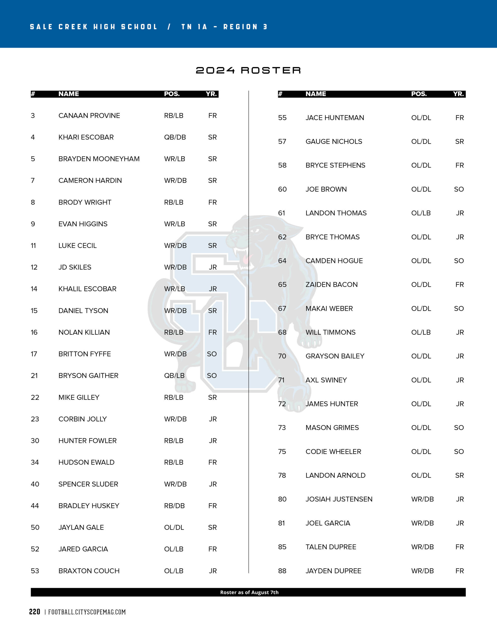 sale creek high school 2024 football roster