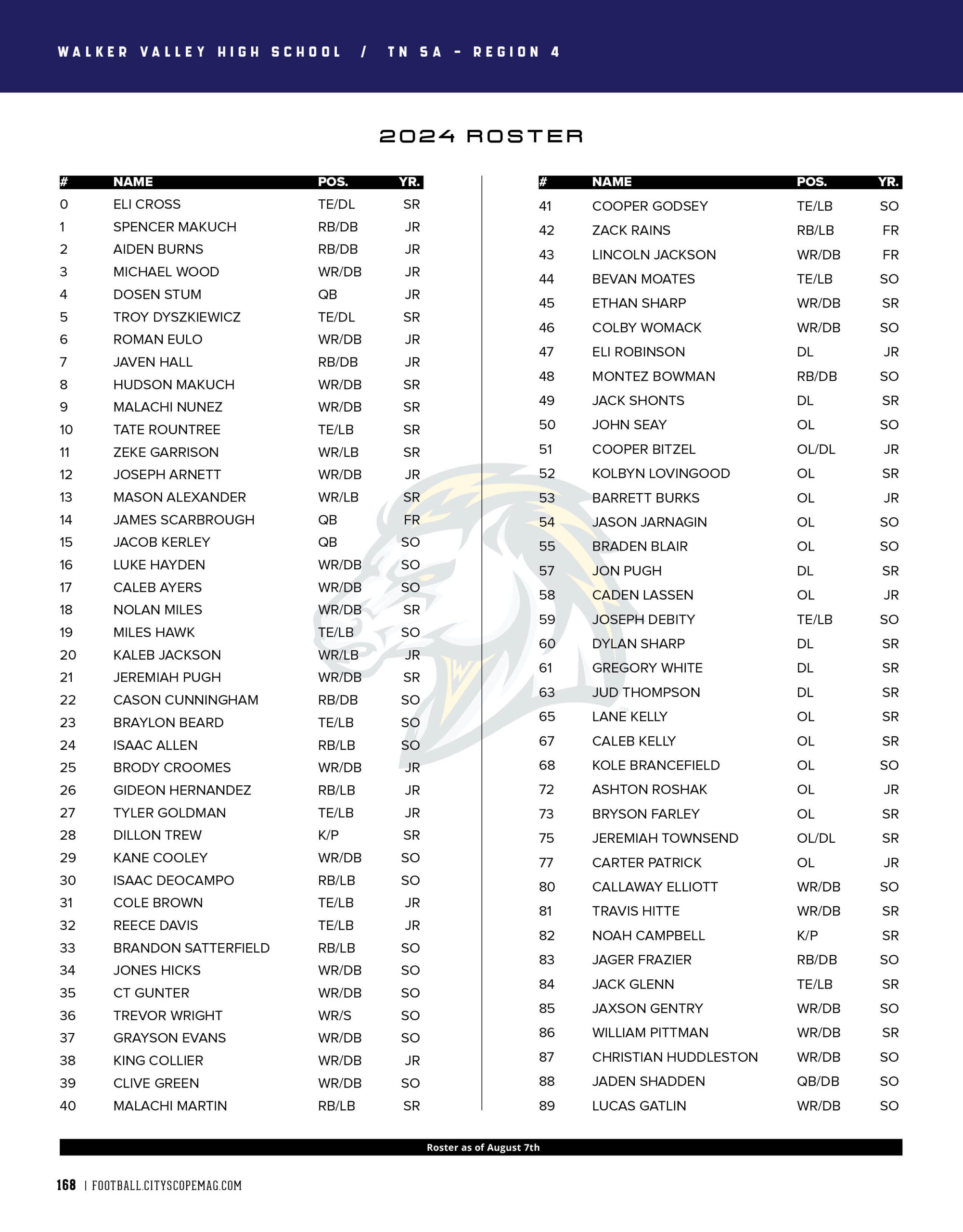 walker valley high school 2024 football roster