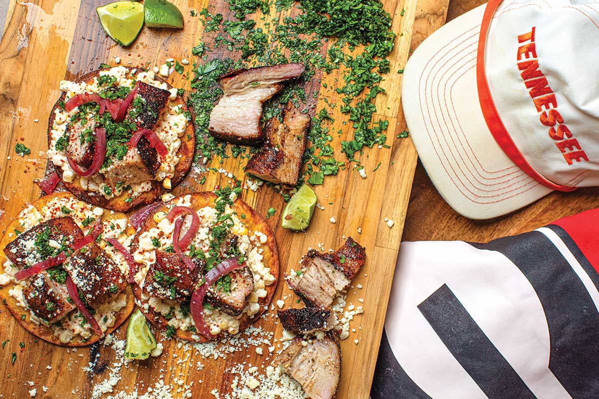 Pork Belly Street Corn Tostadas