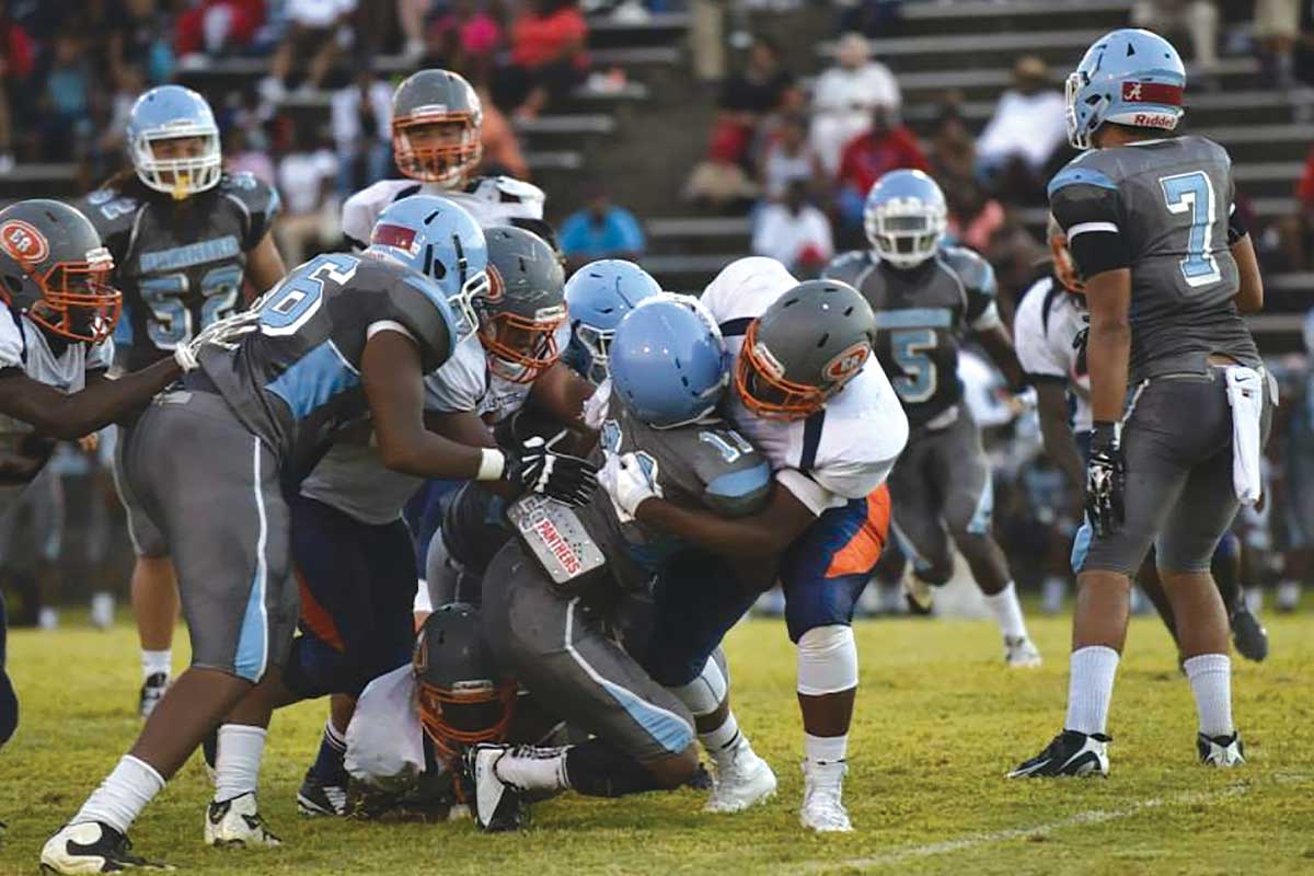 Football players playing football game